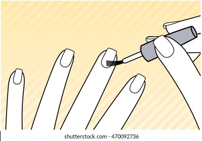 Applying Base Coat. Manicure Vector Illustration.