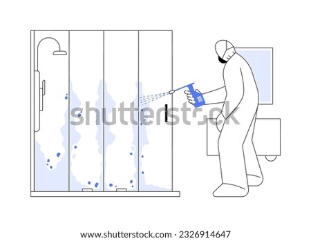 Applying biocide abstract concept vector illustration. Person in protective suit removing mold using biocide, private house maintenance service, remediation in construction abstract metaphor.