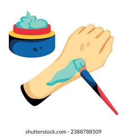 Applying cream on hand, flat icon 