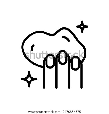 Applying eye cream outline icon. Hand cream, liquid soap, balm. Make-up concept. Moisturizer, lotion, essence, serum symbol. For topics like beauty, skincare, spa. Skincare illustration, sign for cosm
