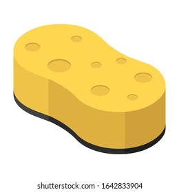 Applying foundation or facial base by beauty sponge, isometric vector design 