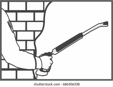 Applying Gypsum Plaster To A Brick Wall With A Spray Plastering Machine