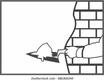 Applying gypsum plaster to a brick wall with trowel