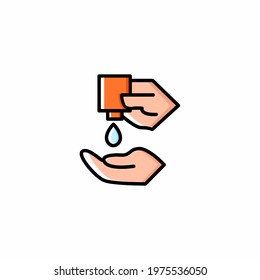 Applying Hand Sanitizer Coronavirus Related Outline Color Vector Illustration Design Icon eye-catching icon. Perfect for website, presentation, application, social media, and many more. Icon design