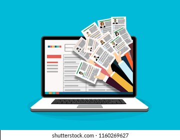Applying for job, giving CV, job competition out from laptop vector concept