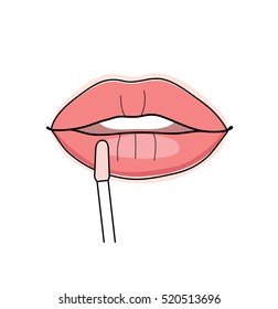Applying lips balsam. vector illustration
