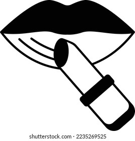 Anwendung von Lipstick auf Lips-Konzept, Make-up Artist Studio Logo Vektorsymbol-Design, Schönheits- und Pflegesymbol, Kosmetikdermatologie-Zeichen, Stockillustration für Körperästhetik 