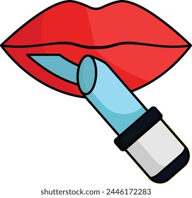 Applying Lipstick on Lips concept, Makeup Artist Studio Logo vector icon design, beauty and self-care symbol, decorative cosmetics sign, Medical Spa stock illustration