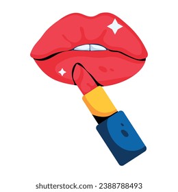 Lippenstift auf Lippen anwenden, flaches Symbol 