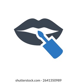 Applying lipstick on lips icon