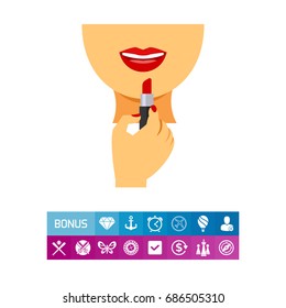 Applying  lipstick on lips icon