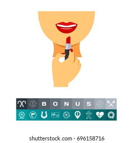 Applying  lipstick on lips icon
