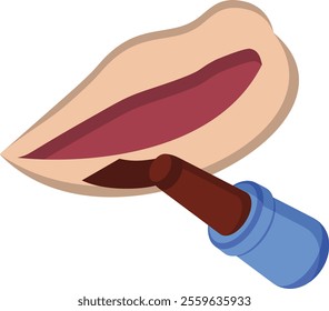 Applying Lipstick on Lips isometric concept, Makeup Artist Studio Logo vector icon design, beauty personal care symbol, cosmetic dermatology sign, body aesthetics stock illustration