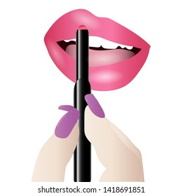 Applying lipstick on lips. Vector art