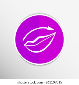 Applying lipstick using lip concealer brush isolated icon.