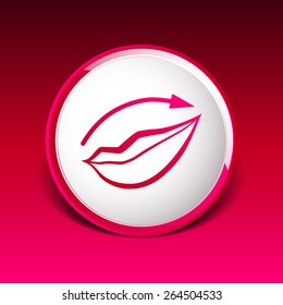Applying lipstick using lip concealer brush isolated icon.