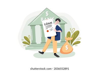 Applying For Loan At The Bank Illustration Concept. Flat Illustration Isolated On White Background.