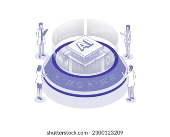 Applying machine learning in healthcare: utilizing algorithms for improved diagnostics and treatment outcomes. Artificial intelligence in healthcare lineal isometric illustration