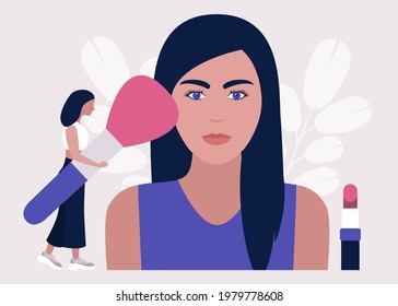 Applying makeup concept. Colorful flat vector illustration