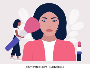 Applying makeup concept. Colorful flat vector illustration