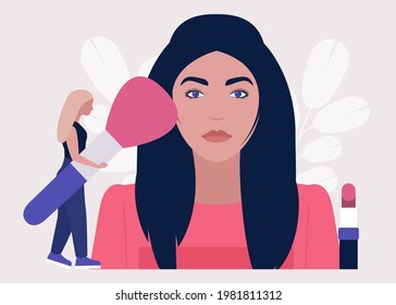 Applying makeup concept. Colorful flat vector illustration