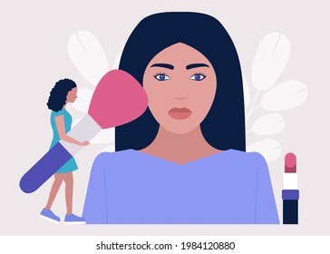 Applying makeup concept. Colorful flat vector illustration