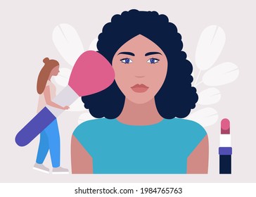 Applying makeup concept. Colorful flat vector illustration