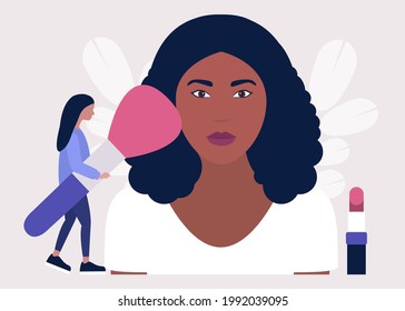 Applying makeup concept. Colorful flat vector illustration