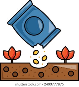 Verwendung von Mehrnährstoffdünger auf das Bodenkonzept, Managen von Prozess-Vektorsymbol-Design, Symbol für Shrubs und Bäume, Zeichen für Pflanzen und Blumen, Landscaping und Garden Tools Stockillustration