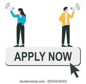 Applying for a new job online, career opportunity or employment vacancy, job application or opening position concept, businessman holding apply now with mouse pointer to click.
