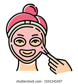 Applying peel-off mask color icon. Skin care procedure. Facial beauty treatment. Face product for lifting and exfoliating effect. Dermatology, cosmetics, makeup. Isolated vector illustration