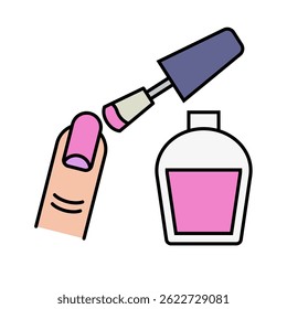 Applying Pink Nail Polish with Bottle icon. Vector.