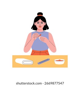 Applying Serum With Dropper Flat Illustration. EPS 10 file 