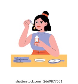 Applying Serum With Dropper Flat Illustration. EPS 10 file 