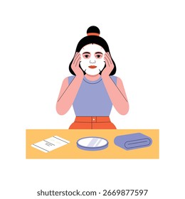 Applying A Sheet Mask Flat Illustration. EPS 10 file 