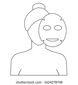 Applying sheet mask linear icon. Skincare procedure. Hydrogen mask. Facial beauty treatment. Cosmetics, makeup. Thin line illustration. Contour symbol. Vector isolated outline drawing. 
