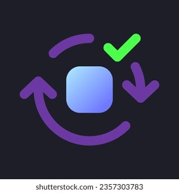 Applying spin motion effect flat gradient fill ui icon for dark theme. Added video transition. Pixel perfect color pictogram. GUI, UX design on black space. Vector isolated RGB illustration
