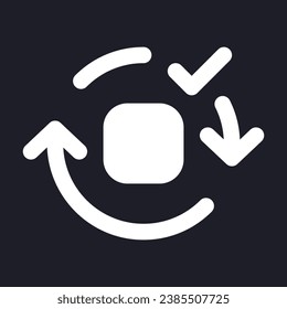 Applying spin motion effect white pixel perfect solid ui icon. Added video transition. Silhouette symbol for dark mode. Glyph pictogram on black space for web, mobile. Vector isolated image