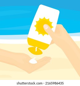 applying sun cream on the beach- vector illustration