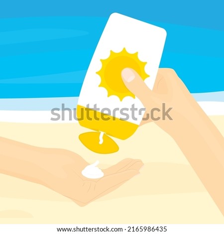 applying sun cream on the beach- vector illustration