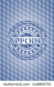 Appoint blue badge with geometric pattern background.