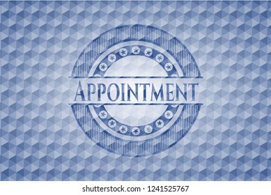Appointment blue badge with geometric pattern.