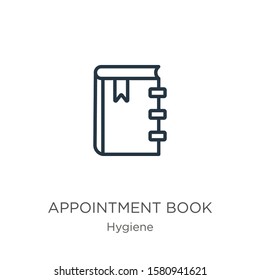 Appointment book icon. Thin linear appointment book outline icon isolated on white background from hygiene collection. Line vector sign, symbol for web and mobile