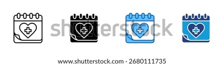 Appointment Book Multiple Style Icon Design Vector - Calendar with a heart and cross, signifying a health appointment or medical scheduling