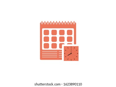 Appointment calendar date icon. Calendar and clock, time vector icon illustration. Deadline schedule time and date illustration. Deadline schedule time and date symbol. Flat design calendar and clock.