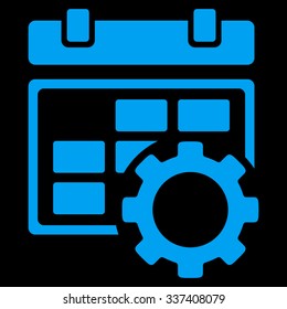 Appointment Configuration vector icon. Style is flat symbol, blue color, rounded angles, black background.