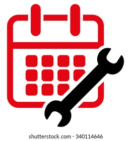 Appointment Configure vector icon. Style is bicolor flat symbol, intensive red and black colors, rounded angles, white background.