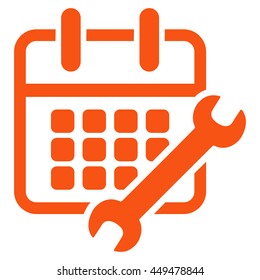 Appointment Configure vector icon. Style is flat symbol, orange color, rounded angles, white background.