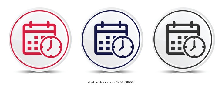 Appointment date calendar icon crystal flat round button set illustration design isolated on white background