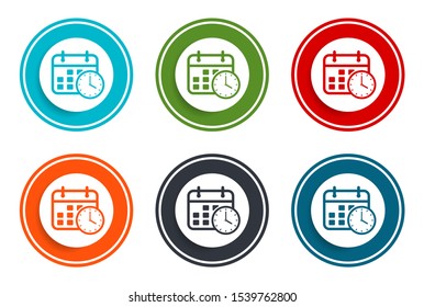 Appointment date calendar icon flat vector illustration design round buttons collection set of 6 colorful concept frame simple circle isolated on white background for web and applications interface